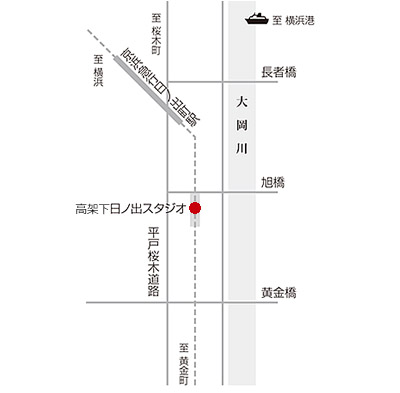 京浜急行日ノ出町駅下車以降の案内地図